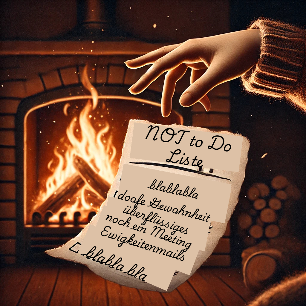 eine Hand wirft eine Not-to-Do Liste ins Feuer