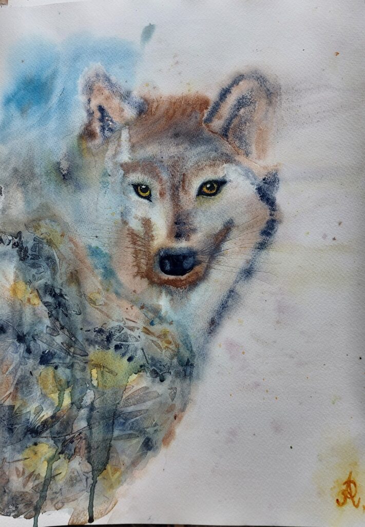Aquarellbild eines Wolfes