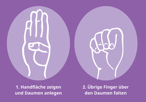 Abbildung der Notgeste um bei Häuslicher Gewalt wortlos um Hilfe zu bitten