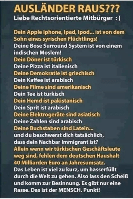 Eine Auflistung was alles weg wäre wenn alles ausländische rausfliegen würde